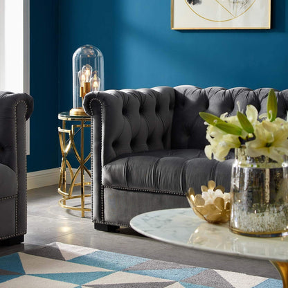 sofas | CasaFoyer Heritage Performance Velvet Sofa | Modern Chesterfield Design | Rolled Armrests | Button Tufting | Nailhead Trim | Stain-Resistant Upholstery | Black Birch Wood Legs | Plush Foam Padding | 1322 lbs Capacity | casafoyer.myshopify.com