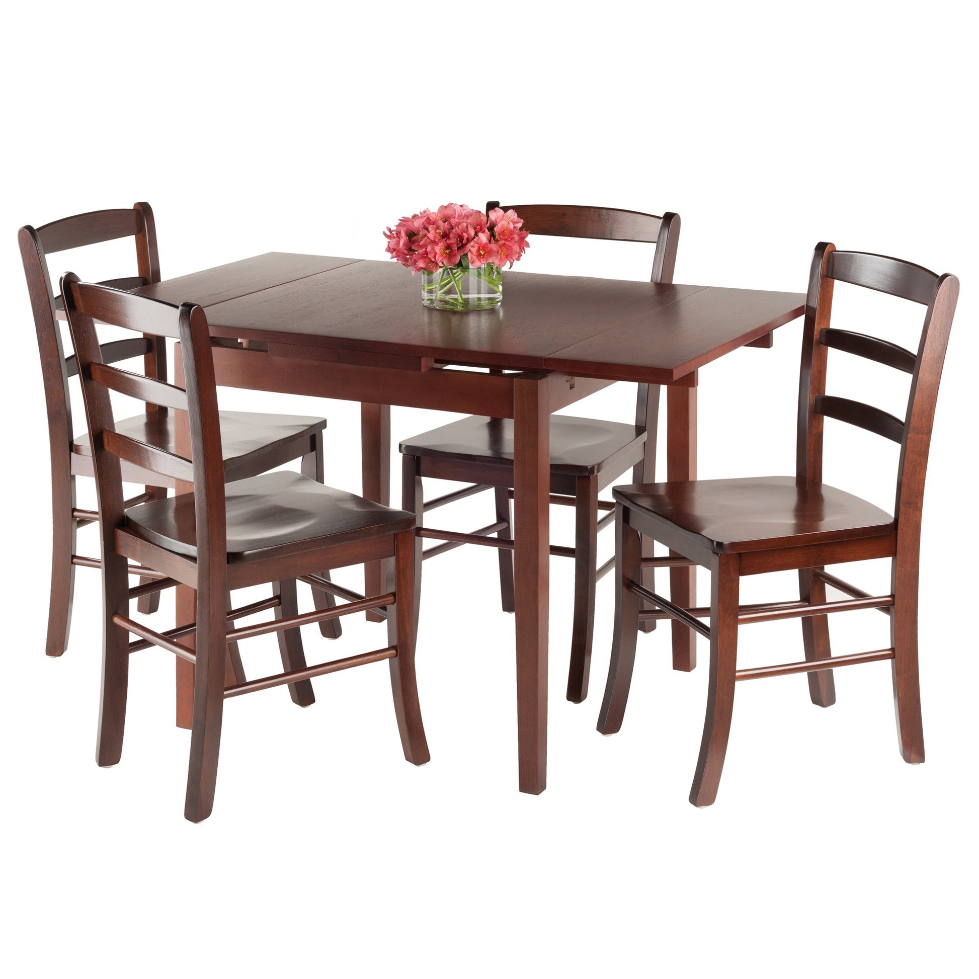 childrens table and chair sets | CasaFoyer Pulman Extension Table Set | Solid Wood | Walnut Finish | 48W x 29.9D | 5-Pc with Ladder Back Chairs | Easily Extendable | casafoyer.myshopify.com