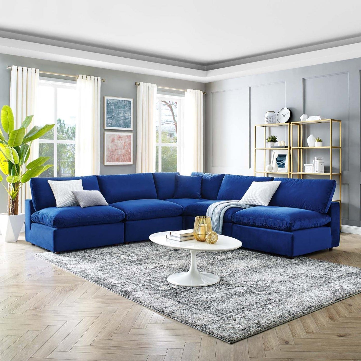 kitchen and dining room sets | CasaFoyer Commix Luxury Sectional Sofa | Plush Comfort | Stain-Resistant Velvet | Solid Wood Construction | 5-Piece Set | Navy | casafoyer.myshopify.com