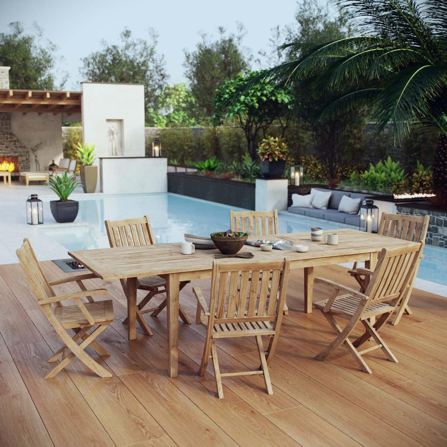 kitchen and dining room sets | CasaFoyer Premium Teak Wood Outdoor Set | Marina Collection | 7 Piece Patio Dining Set | Table & Armchairs | All-Weather Cushions | Sturdy & Contemporary Design | casafoyer.myshopify.com