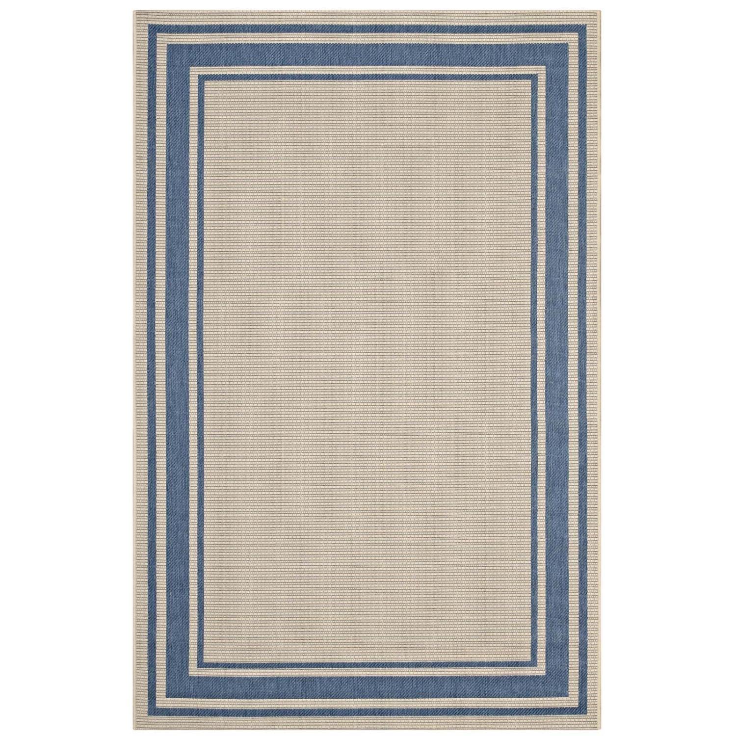 Carpet & Rugs | CasaFoyer  | Rim Solid Border Borderline Indoor/Outdoor Area Rug | Durable & Soft Polypropylene | All-Weather | Fade & Stain Resistant | 8x10 Blue/Beige | casafoyer.myshopify.com
