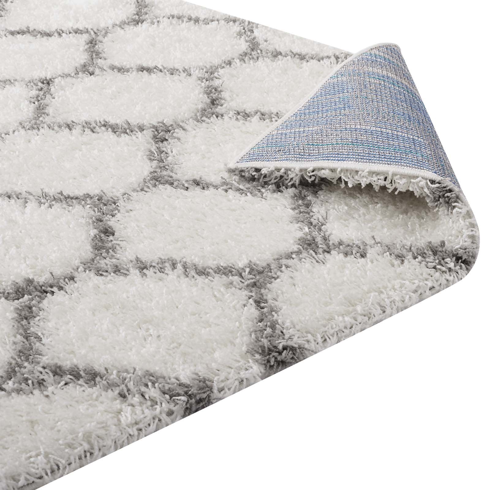 Carpet & Rugs | CasaFoyer Solvea Moroccan Trellis Shag Area Rug | Ivory/Gray | 5x8 ft | Durable Polypropylene | Stylish Lattice Design | High Pile Weave | Easy to Clean | Perfect for Any Room | casafoyer.myshopify.com