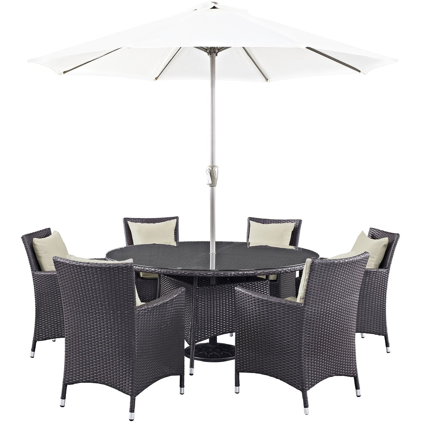 kitchen and dining room sets | CasaFoyer Convene Outdoor Sectional Series | 8 Piece Patio Dining Set with Umbrella | Espresso Beige | casafoyer.myshopify.com