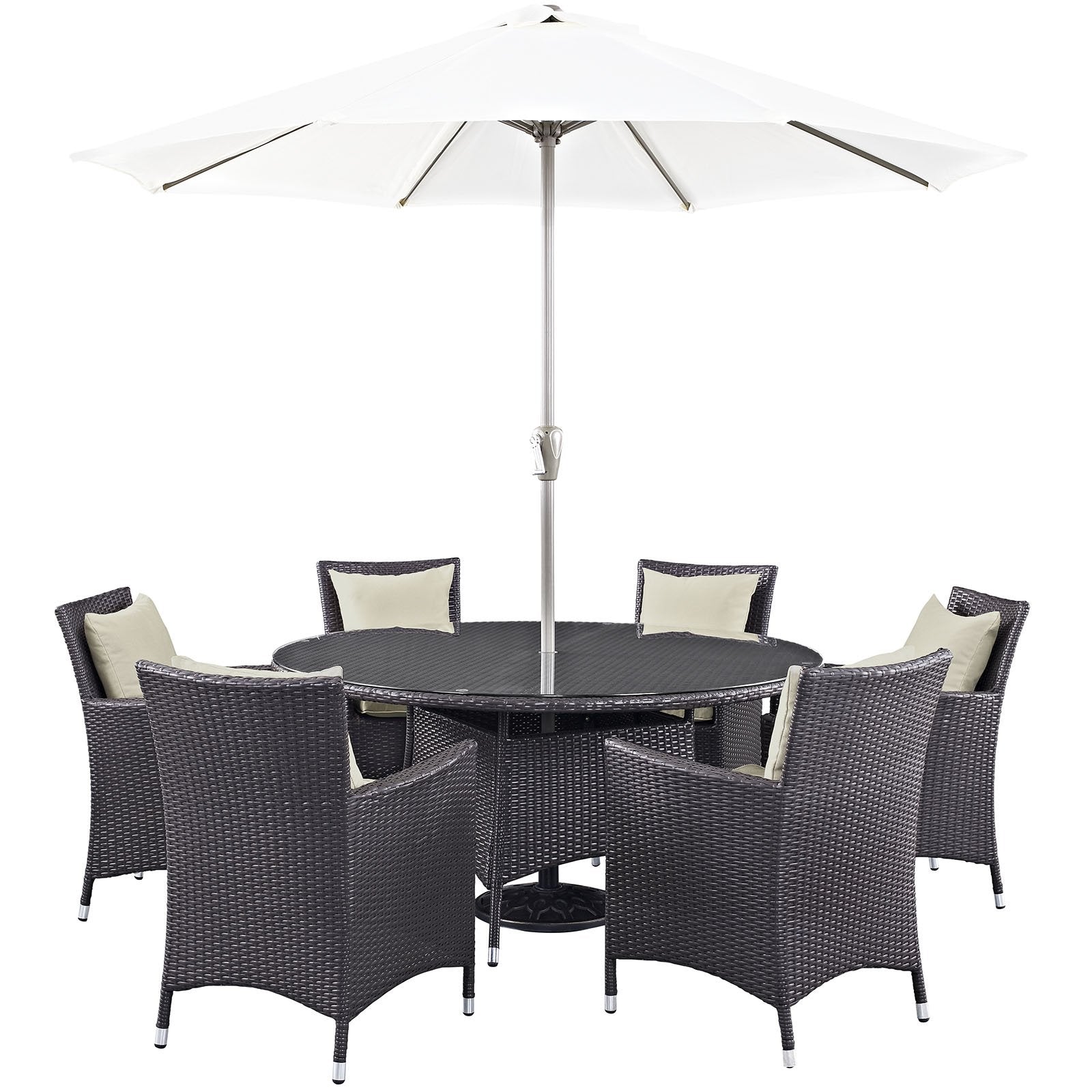 kitchen and dining room sets | CasaFoyer Convene Outdoor Sectional Series | 8 Piece Patio Dining Set with Umbrella | Espresso Beige | casafoyer.myshopify.com