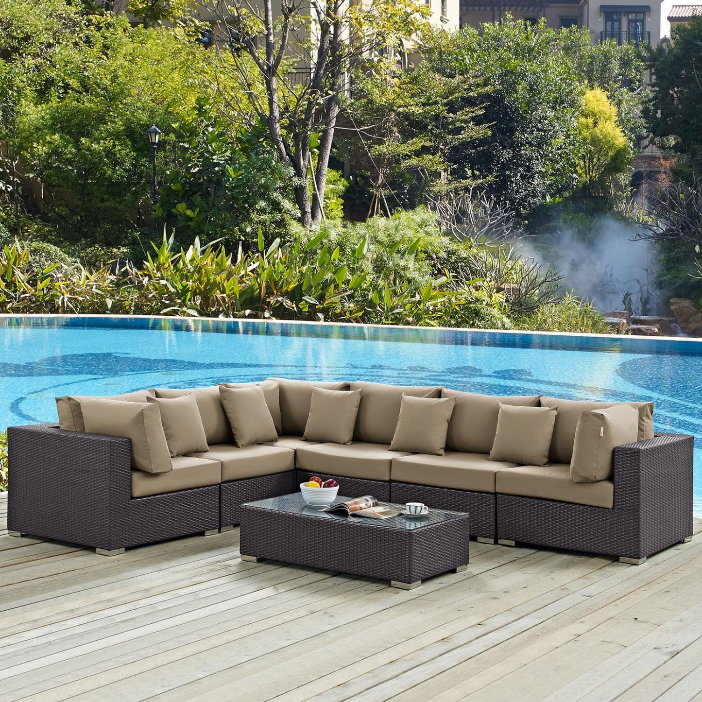 kitchen and dining room sets | CasaFoyer Convene Outdoor Sectional Sofa Set | Durable Rattan Weave | All-Weather Cushions | Versatile & Spacious Patio Furniture | Espresso Mocha | casafoyer.myshopify.com