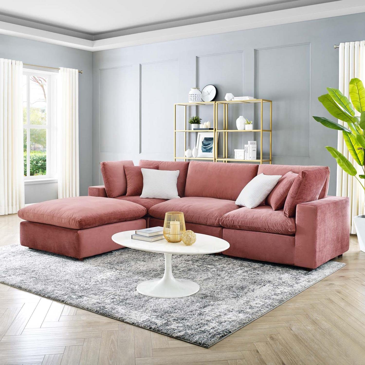 sofas | CasaFoyer Commix Luxurious Sectional Sofa | Comfortable & Stylish | Stain-Resistant Velvet Upholstery | Solid Wood Construction | Foam Padded Cushions | Includes Armless Chair, Ottoman, & Corner Chairs | 331 lbs Weight Capacity | Plastic Foot Glides | casafoyer.myshopify.com