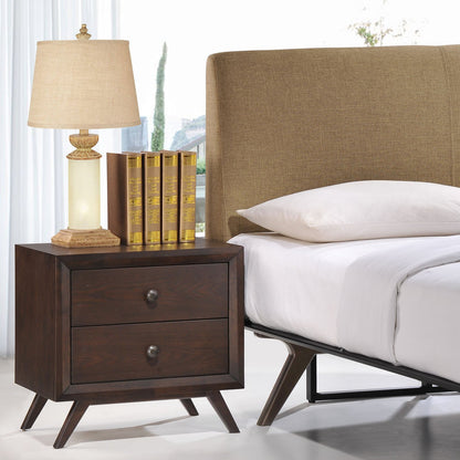 TABLE | CasaFoyer Tracy Vintage Mid-Century Nightstand | Toffee Brown Stained Finish | 2 Drawers | Antique Metal Handles | Sturdy Platform Legs | Easy Assembly & Cleaning | casafoyer.myshopify.com
