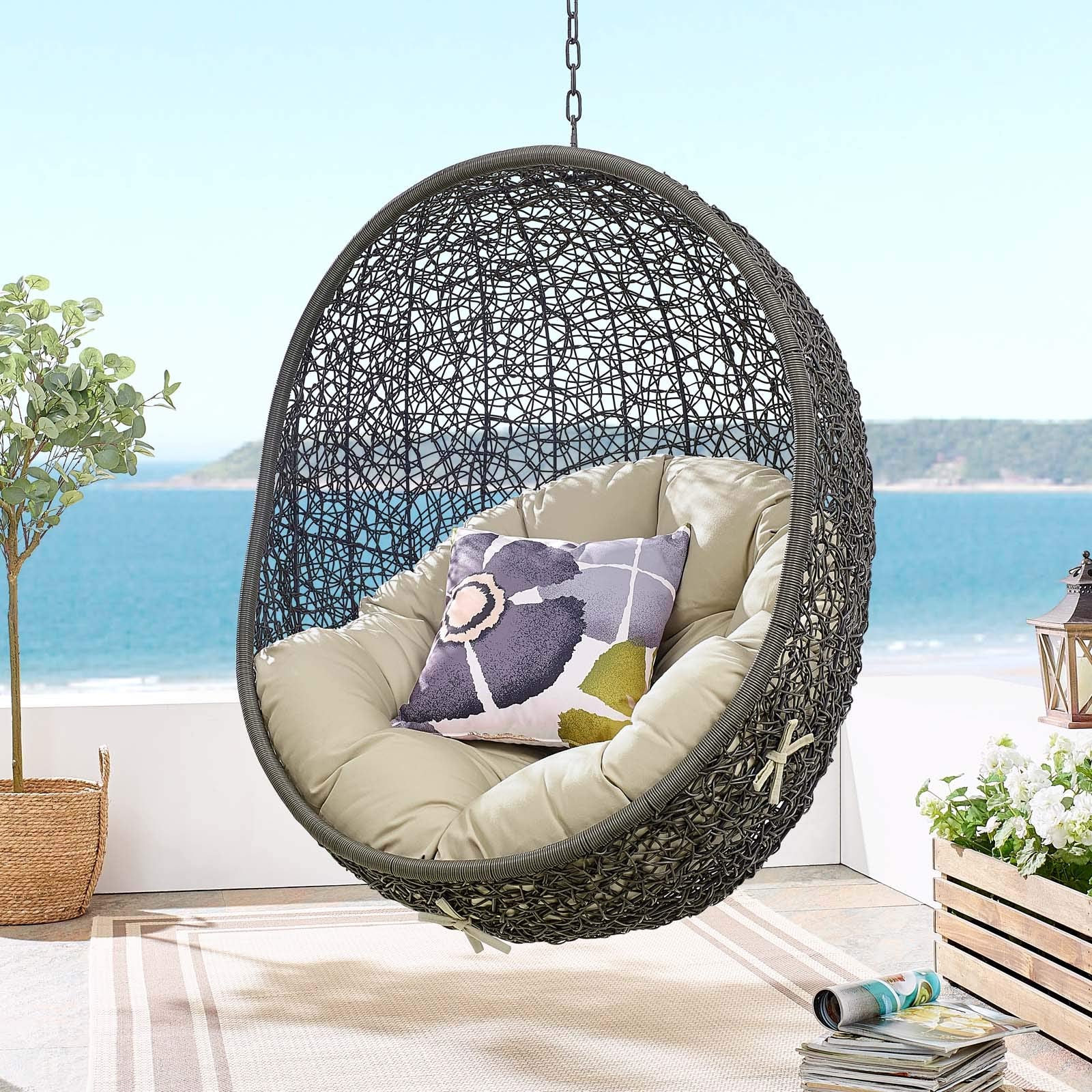 porch swings | Ergode Hide Outdoor Patio Swing Chair | Exotic Island Tranquility | Synthetic Rattan Weave | Sunbrella Cushion | Powder-Coated Steel Frame | Adjustable Chain | Weather Resistant | UV Protection | Gray Beige | casafoyer.myshopify.com