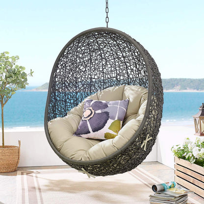 porch swings | Ergode Hide Outdoor Patio Swing Chair | Exotic Island Tranquility | Synthetic Rattan Weave | Sunbrella Cushion | Powder-Coated Steel Frame | Adjustable Chain | Weather Resistant | UV Protection | Gray Beige | casafoyer.myshopify.com