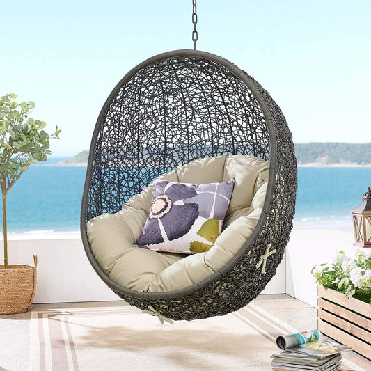 porch swings | Ergode Hide Outdoor Patio Swing Chair | Exotic Island Tranquility | Synthetic Rattan Weave | Sunbrella Cushion | Powder-Coated Steel Frame | Adjustable Chain | Weather Resistant | UV Protection | Gray Beige | casafoyer.myshopify.com