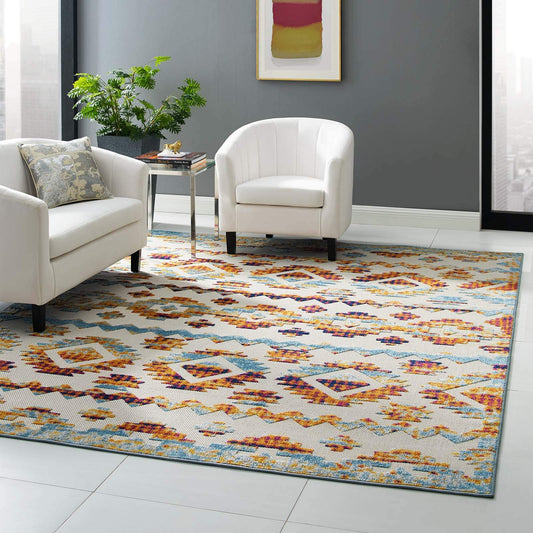 Carpet & Rugs | CasaFoyer Reflect Collection | Takara Distressed Abstract Diamond Moroccan Trellis Rug - 8x10 Indoor/Outdoor | Multicolored | casafoyer.myshopify.com