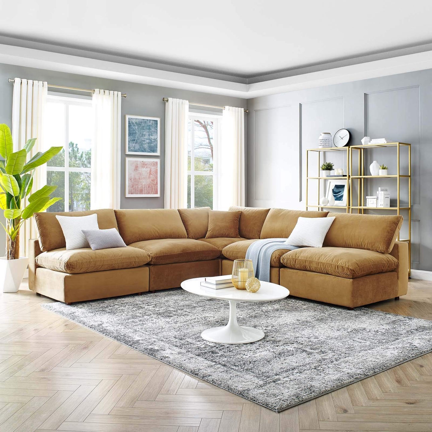sofas | CasaFoyer Commix | Luxurious Sectional Sofa | Stain-Resistant Velvet | Solid Wood Construction | Overstuffed Feather Cushions | 5-Piece Set | casafoyer.myshopify.com