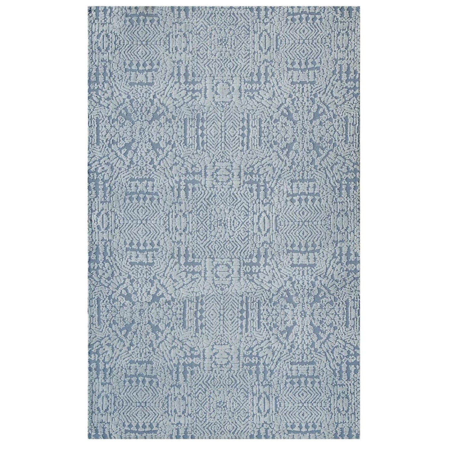 area rugs | CasaFoyer Javiera Contemporary Moroccan Area Rug | Soft Microfiber | Durable Jute Bottom | Stain-Resistant | Easy to Clean | 5x8 Ivory & Light Blue | casafoyer.myshopify.com