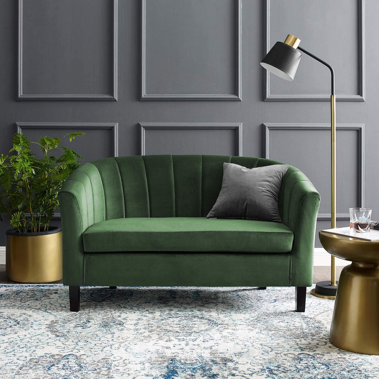 sofas | CasaFoyer Prospect Performance Velvet Loveseat | Modern Twist | Stain-Resistant | Elegant Channel Tufting | Retro Design | Comfortable & Durable | Emerald | casafoyer.myshopify.com