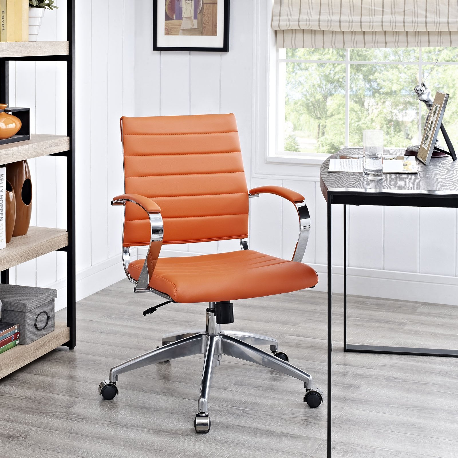 home office desk chairs | CasaFoyer Jive Ribbed Mid Back Executive Office Chair | Stylish, Comfortable, and Functional | Natural Posture Support | 90-Degree Wrist Angling | Easy Mobility | Perfect for Modern Offices | Orange | casafoyer.myshopify.com