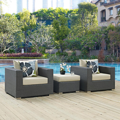 kitchen and dining room sets | CasaFoyer Sojourn Outdoor Patio Furniture Set | Ottoman & Armchairs | Sunbrella Cushions | UV Protection | Aluminum Frame | casafoyer.myshopify.com