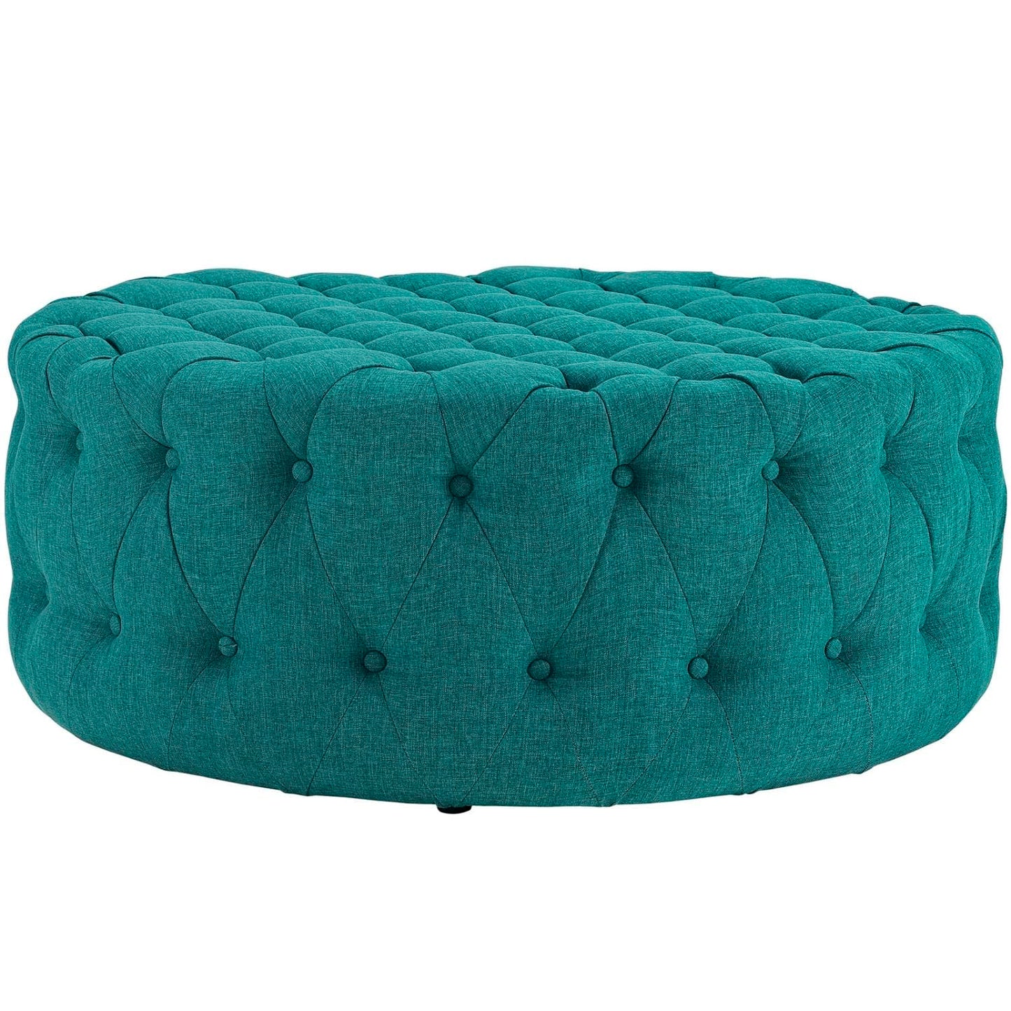 ottomans | CasaFoyer Amour Round Ottoman | Elegant Tufted Design | Plush Foam Padding | High-Quality Fabric Upholstery | Non-Marking Legs | Versatile for Bedroom, Living Room, Lounge, Office | Teal | casafoyer.myshopify.com
