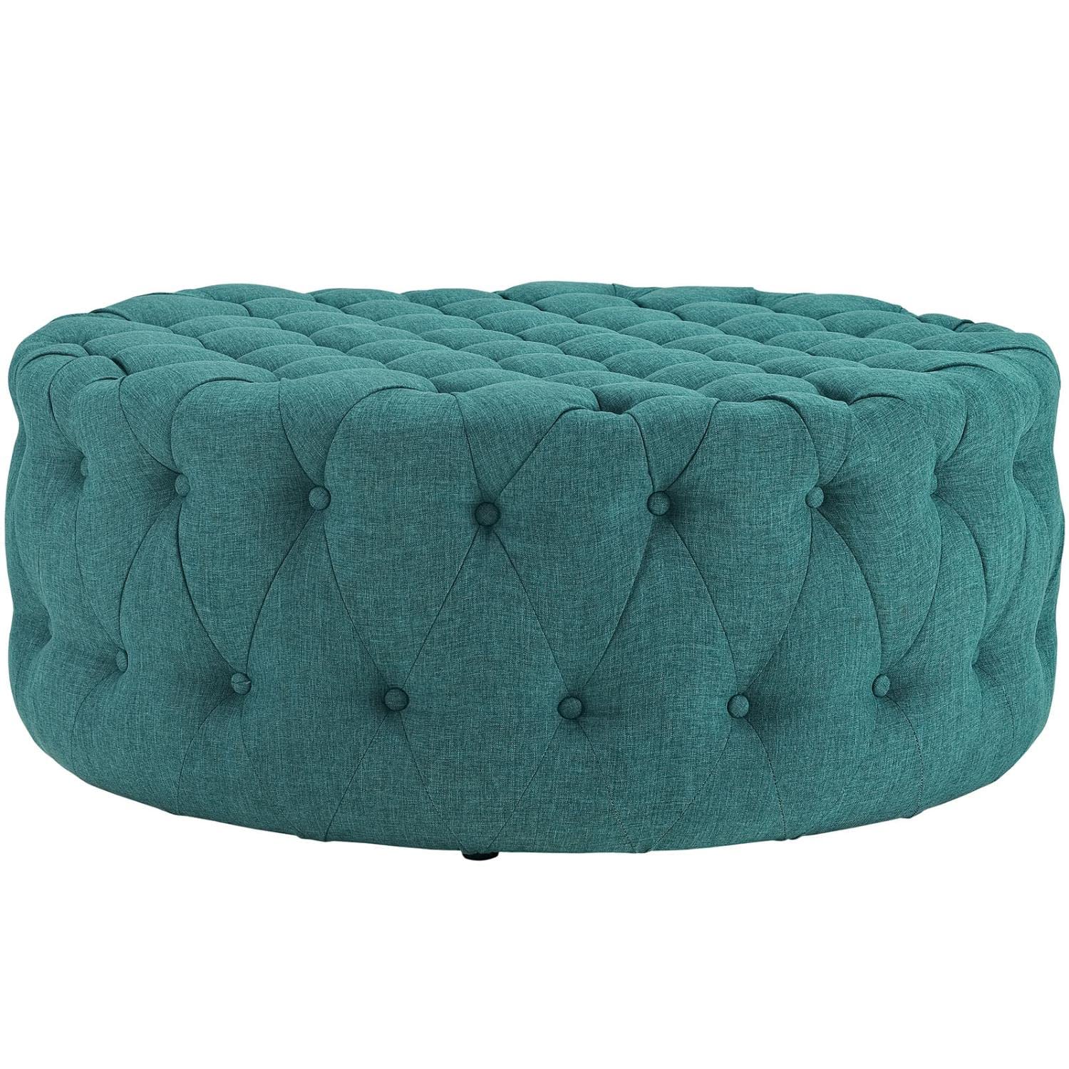 ottomans | CasaFoyer Amour Round Ottoman | Elegant Tufted Design | Plush Foam Padding | High-Quality Fabric Upholstery | Non-Marking Legs | Versatile for Bedroom, Living Room, Lounge, Office | Teal | casafoyer.myshopify.com