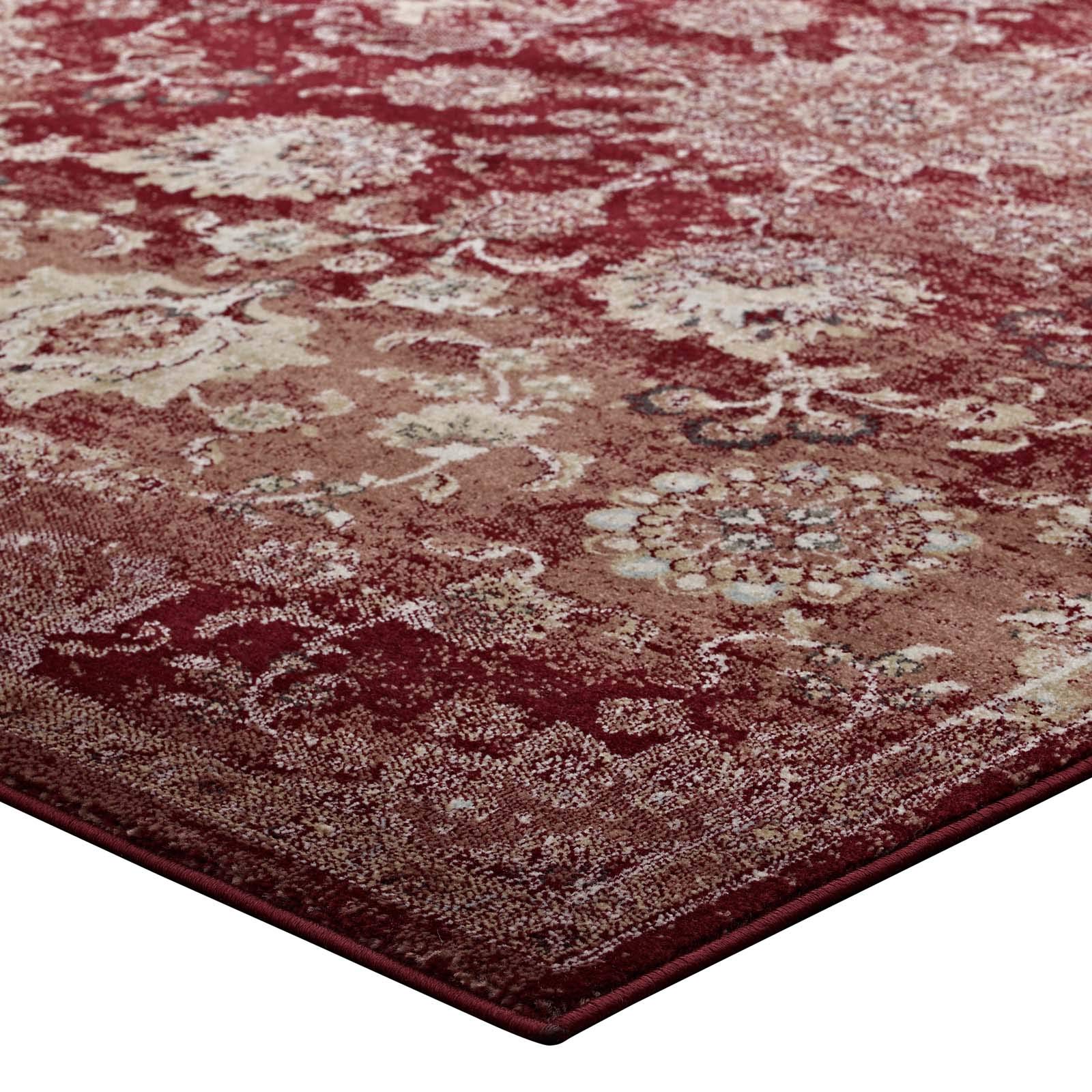 area rugs | Cynara Distressed Floral Persian Medallion Area Rug | Durable | Stain Resistant | 5x8 | Burgundy & Beige | casafoyer.myshopify.com
