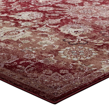 area rugs | Cynara Distressed Floral Persian Medallion Area Rug | Durable | Stain Resistant | 5x8 | Burgundy & Beige | casafoyer.myshopify.com