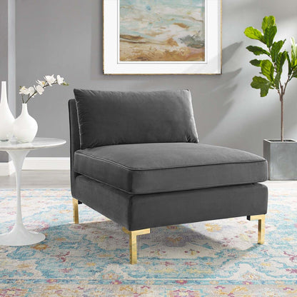 home office desk chairs | CasaFoyer Ardent Performance Velvet Armless Chair | Vintage Modern Glam Deco Style | French Piping | Stain-Resistant | Customizable Sectional Sofa | Gold Metal Legs | 440 lbs Weight Capacity | Gray | casafoyer.myshopify.com