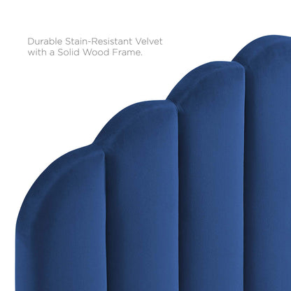 Bed | CasaFoyer Veronique Channel Tufted Scalloped Performance Velvet Upholstered Twin Headboard | Vintage Glamour | Dense Foam Padding | Stain-Resistant | Adjustable Mounting Positions | Navy | casafoyer.myshopify.com