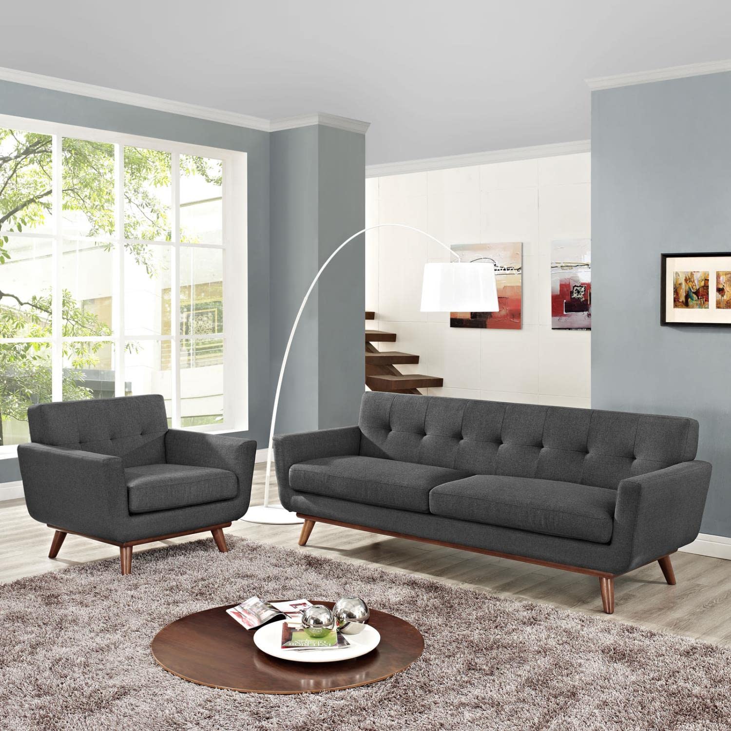 Sofa & chair Sets | Engage Sofa & Armchair Set | Ultimate Comfort & Style | Tufted Buttons | Cherry Color Rubberwood Legs | Includes 1 Armchair & 1 Sofa | casafoyer.myshopify.com