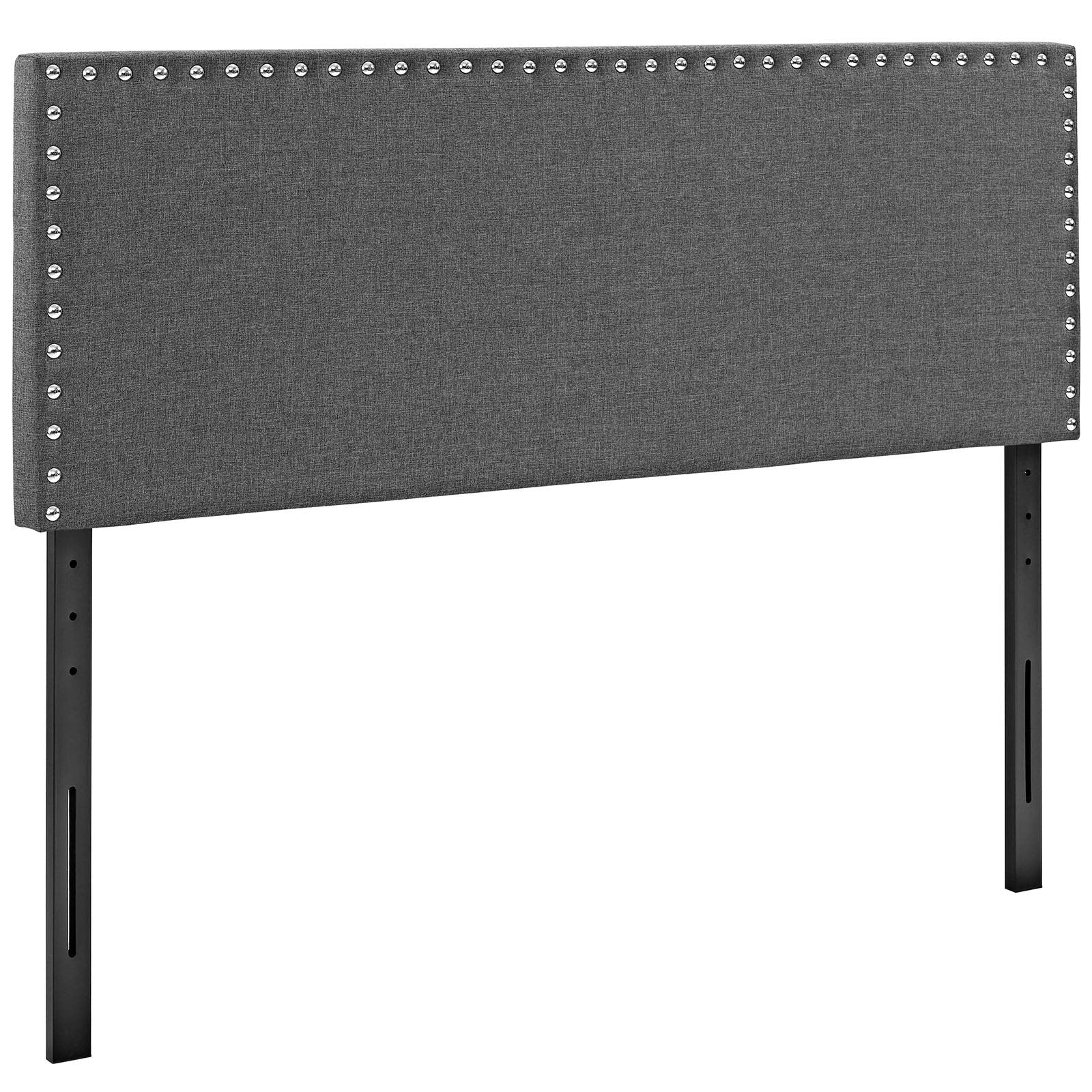 Bed | CasaFoyer  Phoebe Fabric Upholstered Queen Headboard | Stylish Minimalist Design | Silver Nail Button Trim | Solid Wood Frame | Adjustable Legs | Soft Linen Fabric Upholstery | Dense Foam Padding | casafoyer.myshopify.com