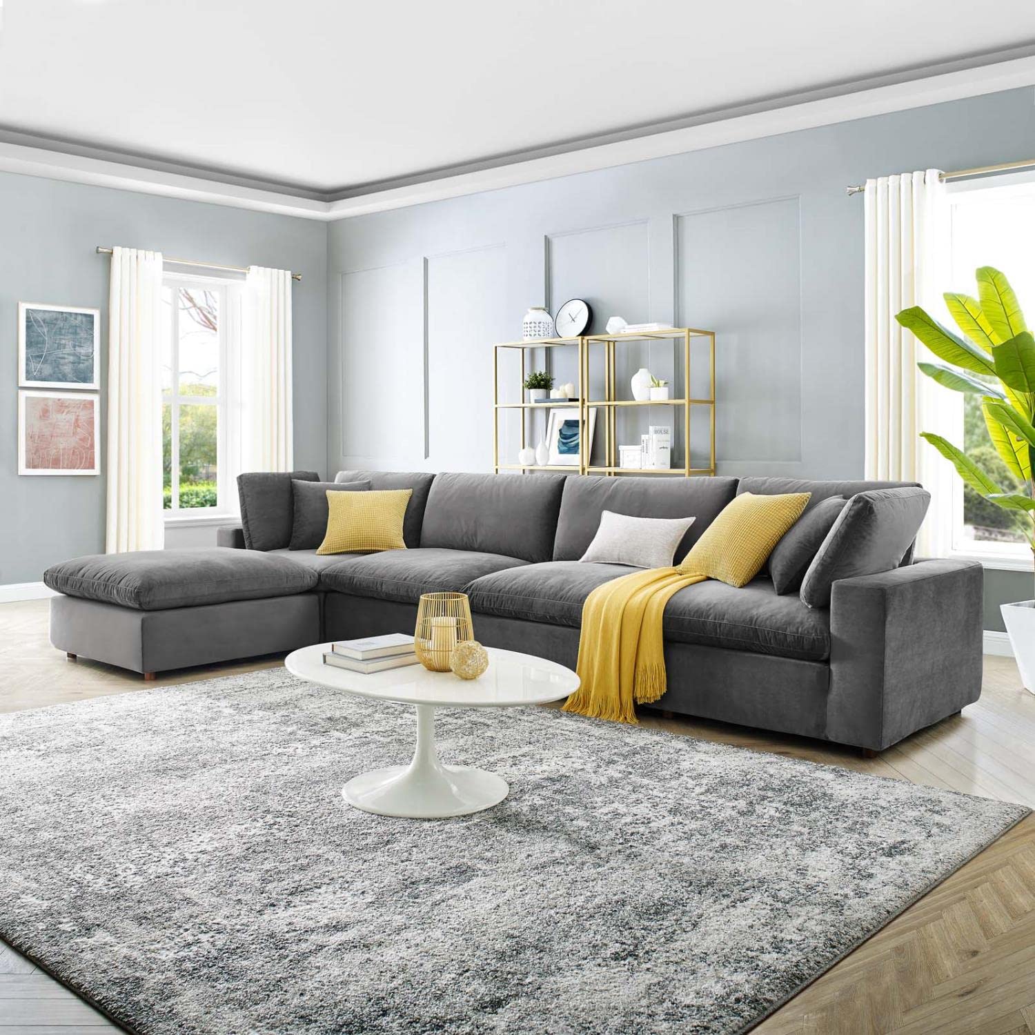 kitchen and dining room sets | CasaFoyer Commix Sectional Sofa | Luxurious & Inviting | Stain-Resistant Velvet | Solid Wood Construction | Foam Padded Cushions | Gray | casafoyer.myshopify.com