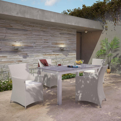 Dining Table | Junction Outdoor Patio Dining Furniture Set | Elegant & Practical | Synthetic Rattan Weave | All-Weather Cushions | Aluminum Frame | 4 Armchairs | 1 Dining Table | casafoyer.myshopify.com