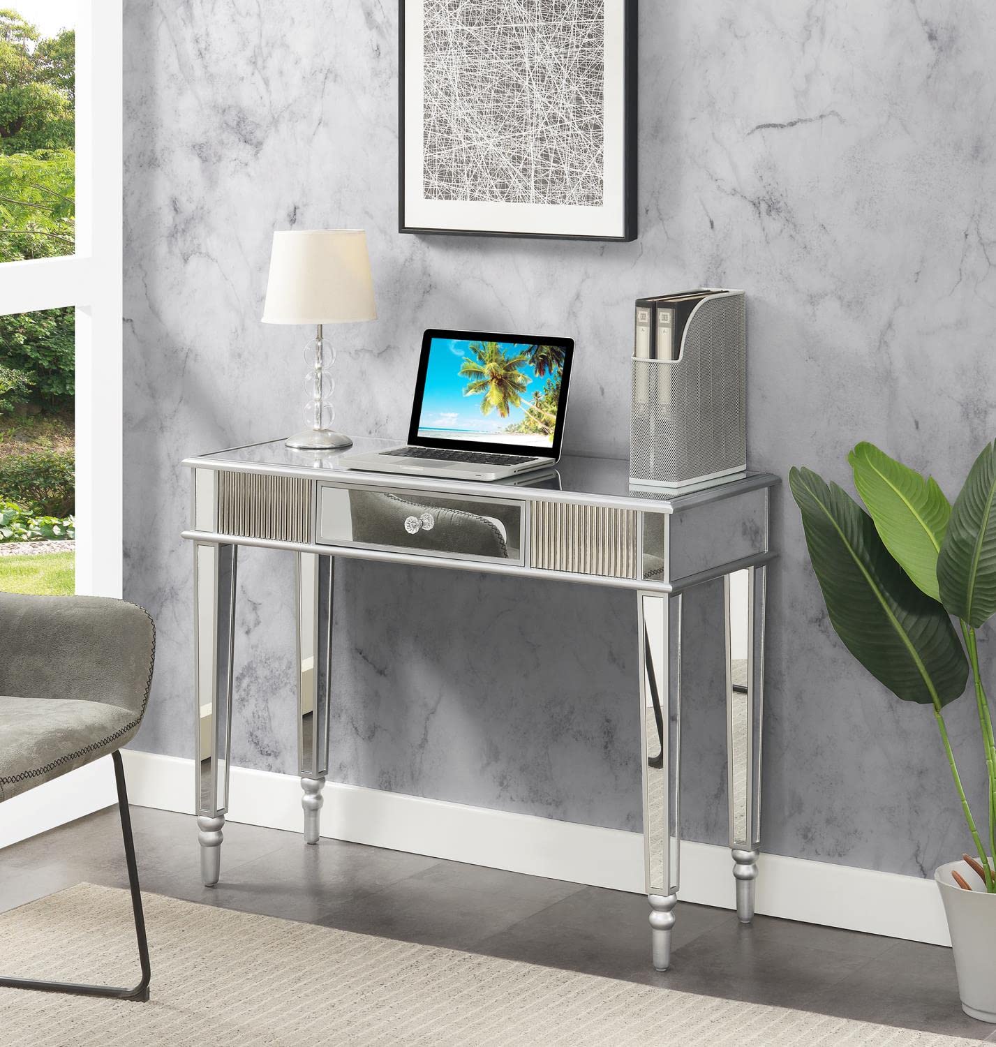 Desk | French Country 1 Drawer Mirrored Desk/Console Table | Elegant & Glamorous Home Decor | Ample Storage | Durable Construction | Versatile & Stylish | Ergode | casafoyer.myshopify.com