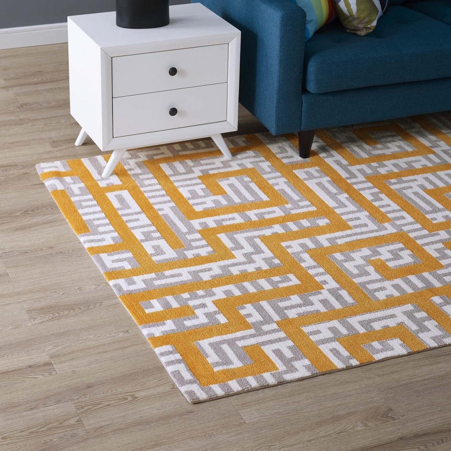 Carpet & Rugs | CasaFoyer Nahia Geometric Maze Area Rug | Modern Design | Soft Polyester Microfiber | Durable Jute Bottom | Stain-Resistant | Non-Shedding | Easy to Maintain | 5x8 Size | Ivory, Light Gray, Banana Yellow | casafoyer.myshopify.com
