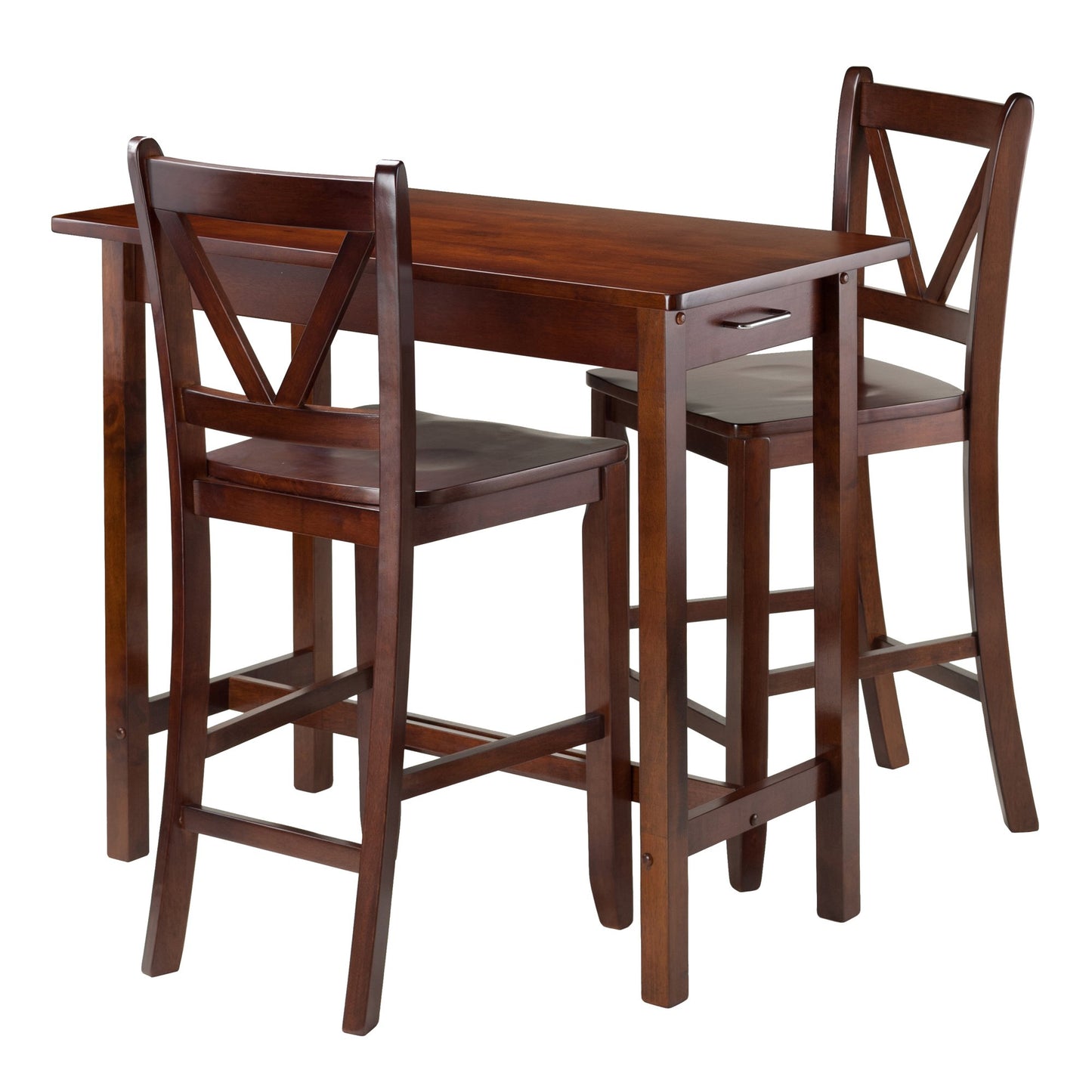 childrens table and chair sets | CasaFoyer Sally 3-Pc Kitchen Island Table Set | Compact & Functional Design | Ample Storage | Solid Wood | Warm Walnut Finish | casafoyer.myshopify.com