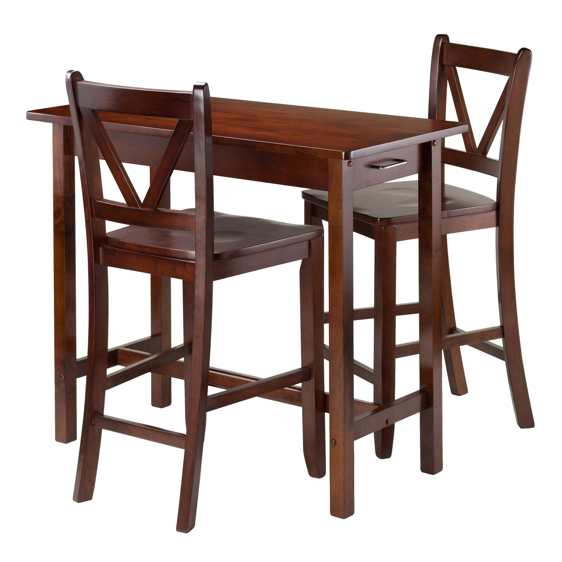 childrens table and chair sets | CasaFoyer Sally 3-Pc Kitchen Island Table Set | Compact & Functional Design | Ample Storage | Solid Wood | Warm Walnut Finish | casafoyer.myshopify.com