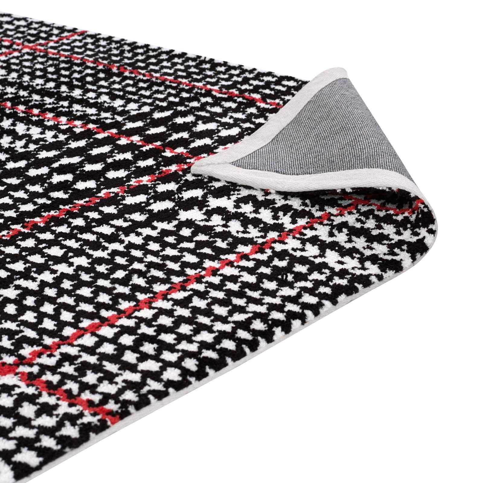 area rugs | CasaFoyer Kaja Criss-Cross Modern Abstract Area Rug | Soft Polyester Microfiber | Jute Bottom | Stain-Resistant | Non-Shedding | High-Traffic | 5x8 | Ivory, Black, Red | casafoyer.myshopify.com