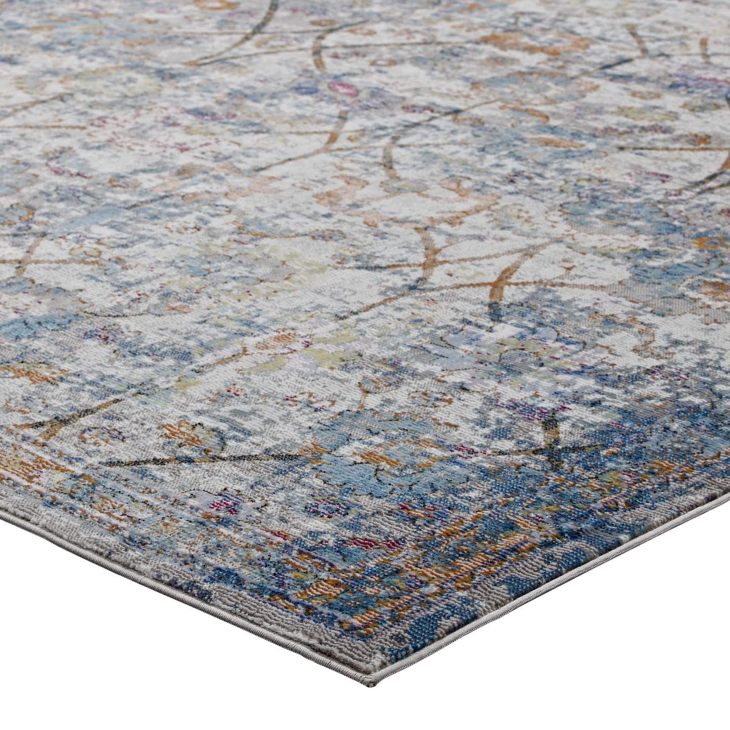 Carpet & Rugs | CasaFoyer Minu Distressed Floral Lattice Area Rug | Durable Polypropylene | Rubber Backing | Non-Shedding | Stain-Resistant | 8x10 | Light Blue, Yellow, Orange | casafoyer.myshopify.com