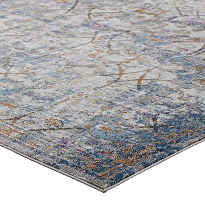 Carpet & Rugs | CasaFoyer Minu Distressed Floral Lattice Area Rug | Durable Polypropylene | Rubber Backing | Non-Shedding | Stain-Resistant | 8x10 | Light Blue, Yellow, Orange | casafoyer.myshopify.com