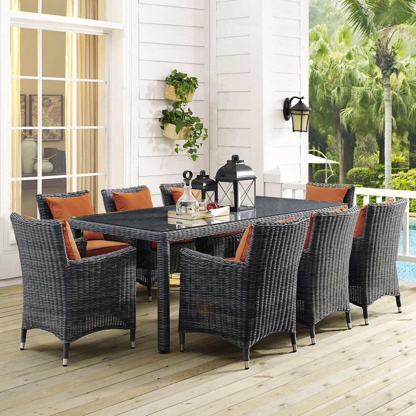 kitchen and dining room sets | CasaFoyer Summon Outdoor Patio Dining Table Set | 9 Piece | Ultimate Comfort & Quality | Sunbrella Fabric | Synthetic Rattan Weave | All-Weather Cushions | UV Protected Aluminum Frame | Modern Design | casafoyer.myshopify.com