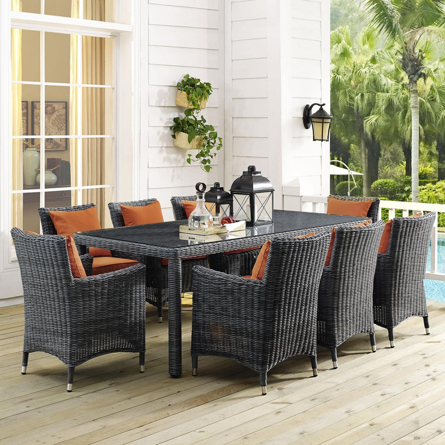 kitchen and dining room sets | CasaFoyer Summon Outdoor Patio Dining Table Set | 9 Piece | Ultimate Comfort & Quality | Sunbrella Fabric | Synthetic Rattan Weave | All-Weather Cushions | UV Protected Aluminum Frame | Modern Design | casafoyer.myshopify.com