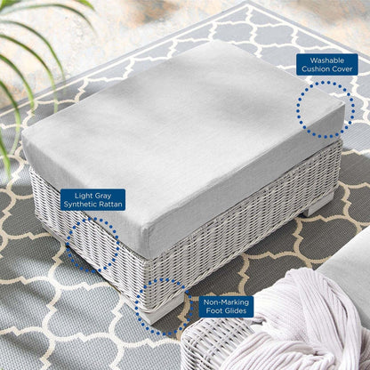ottomans | CasaFoyer Conway Outdoor Patio Wicker Rattan Ottoman | Light Gray | UV-Resistant | Sturdy Frame | Water-Resistant Cushion | Trendy Design | Easy Assembly | casafoyer.myshopify.com