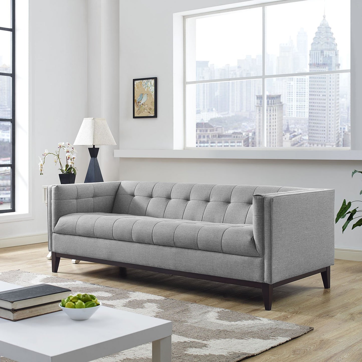 sofas | Serve Sofa | Elegant Tufted Button Upholstery | High-Quality Polyester | Dense Foam Cushioning | Walnut Stained Wood Legs | Ideal for Living Rooms & Reception Areas | Includes 1 Serve Sofa | casafoyer.myshopify.com