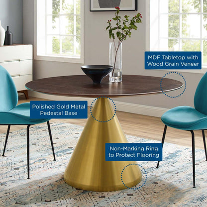 patio dining tables | CasaFoyer Tupelo 47 Dining Table | Modern Style | Mid-Century Charm | Gold Metal Base | Wood Grain Veneer | Easy to Clean | Non-Marking Ring | Assembly Required | casafoyer.myshopify.com
