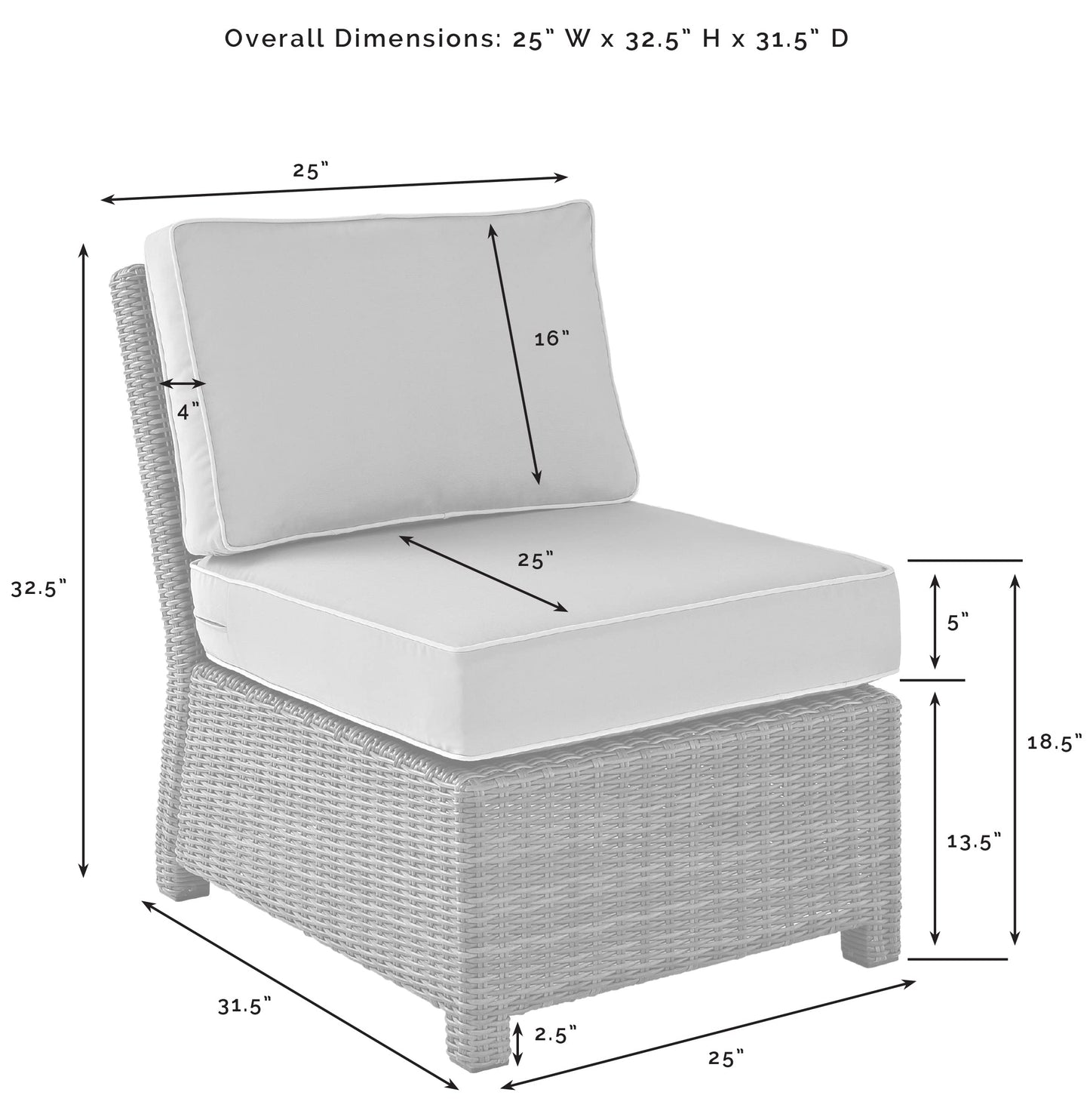 Chair | CasaFoyers Bradenton Collection | Outdoor Wicker Sectional Center Chair | All-Weather, UV/Fade Resistant | Sangria Cushions | casafoyer.myshopify.com