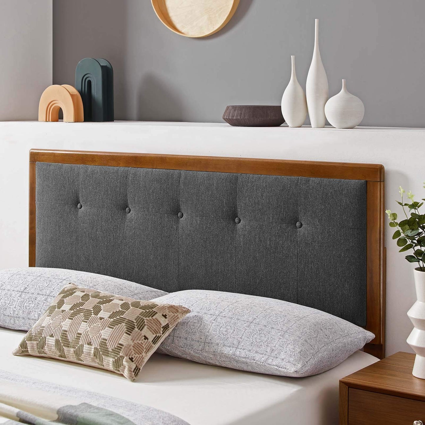 headboards | CasaFoyer Draper Tufted Wood Queen Headboard | Contemporary Elegance | Vintage Accents | Natural Beauty | Compatible with Billie and Margo Bed Frames | Durable Construction | Walnut Charcoal | casafoyer.myshopify.com