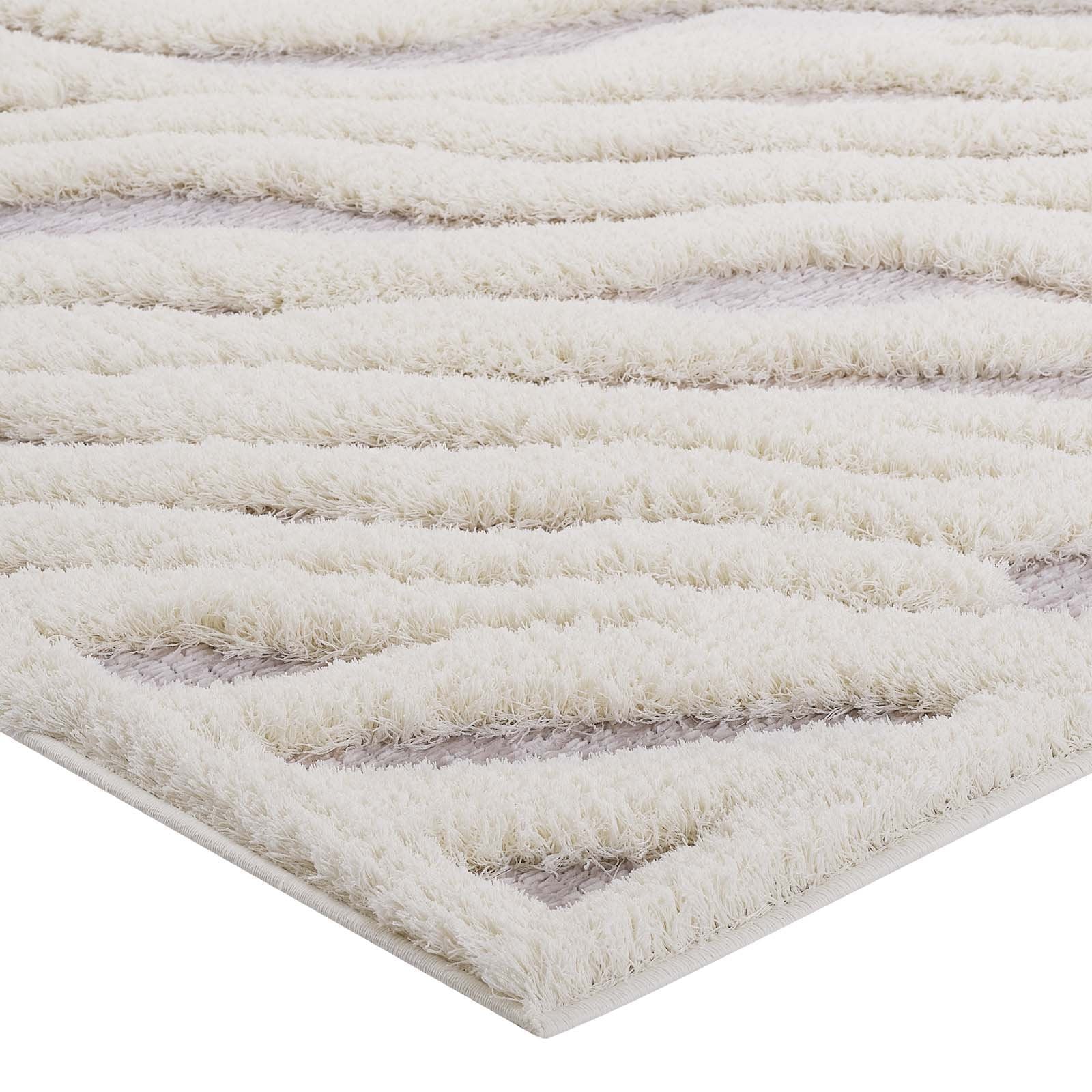 area rugs | CasaFoyer Current Abstract Wavy Striped 5x8 Shag Area Rug | Ivory/Light Gray | Luxurious Polyester & Chenille Blend | Durable Jute Backing | Easy to Maintain | Protects Floors | Plush Support | casafoyer.myshopify.com