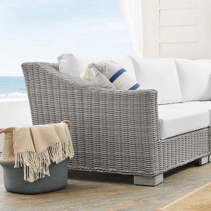 sofas | CasaFoyer Conway Outdoor Patio Sunbrella Wicker Rattan 5-Piece Sectional Sofa Furniture Set | Light Gray | UV-Resistant | Modular Design | Aluminum Frame | casafoyer.myshopify.com