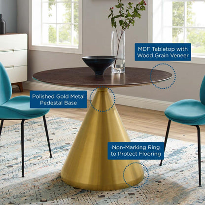patio dining tables | CasaFoyer Tupelo 40 Dining Table | Modern Style with Mid-Century Charm | Sturdy Conical Pedestal Base | Polished Gold Metal Finish | Easy to Clean | Non-Marking Ring | Assembly Required | casafoyer.myshopify.com
