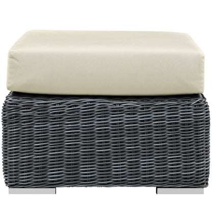 Ottoman | Summon Outdoor Patio Ottoman | Two-Tone Rattan | Sunbrella Cushions | UV Protection | Aluminum Frame | Ultimate Comfort & Quality | casafoyer.myshopify.com