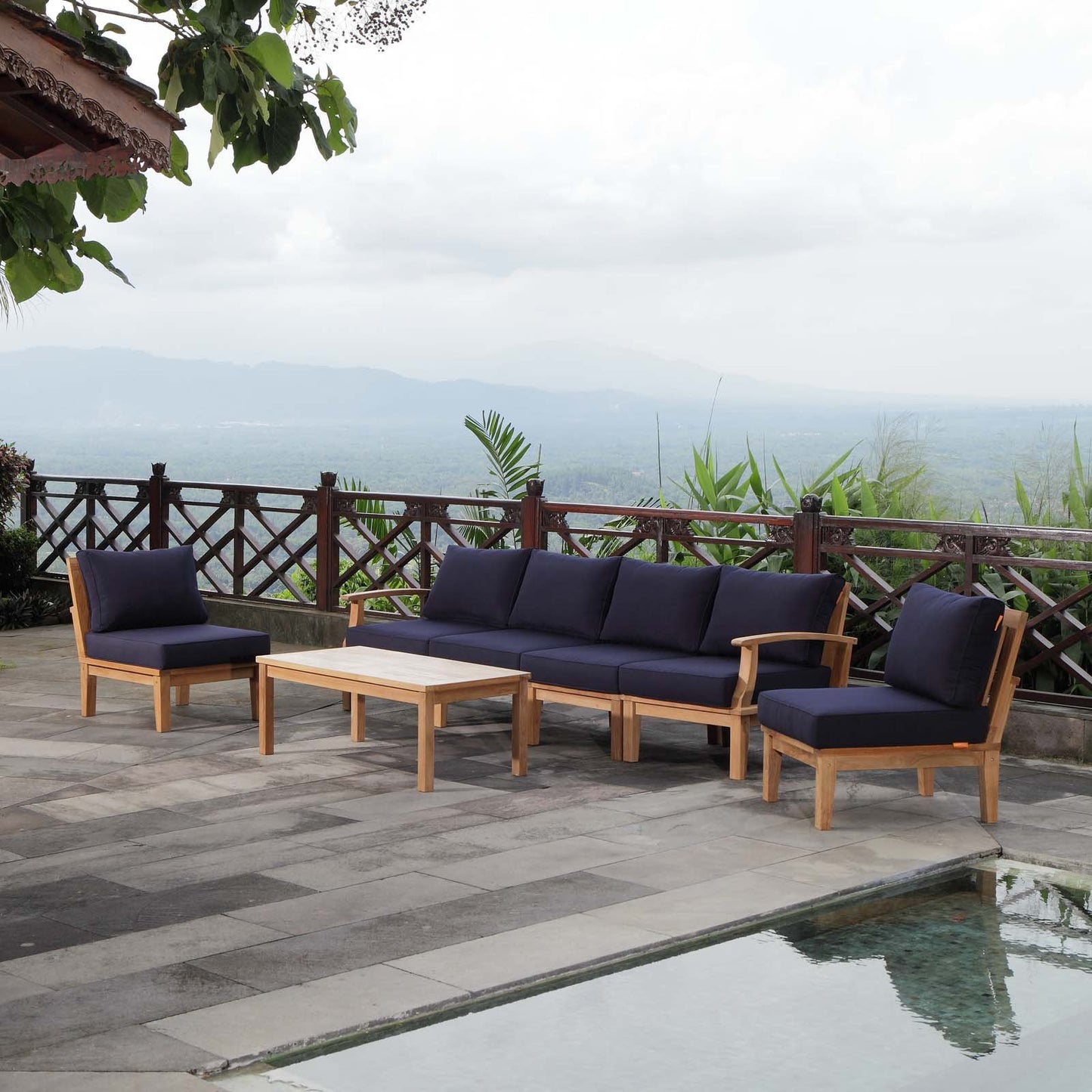 kitchen and dining room sets | CasaFoyer Marina Teak Wood Outdoor Patio Furniture Sofa Sectional Set | Luxury, Durable, All-Weather Cushions | Modern Design | 7 Piece | casafoyer.myshopify.com