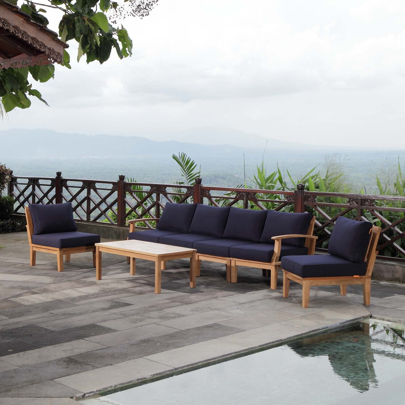 kitchen and dining room sets | CasaFoyer Marina Teak Wood Outdoor Patio Furniture Sofa Sectional Set | Luxury, Durable, All-Weather Cushions | Modern Design | 7 Piece | casafoyer.myshopify.com